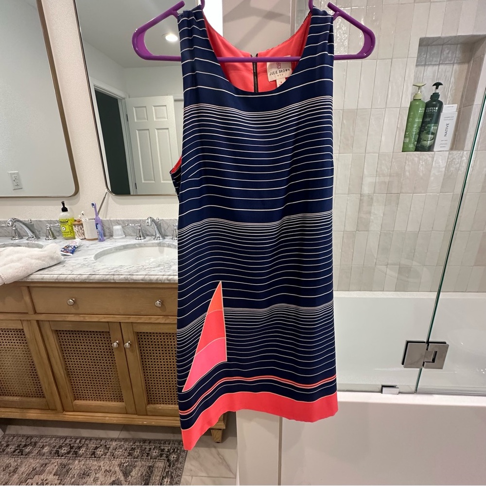 Julie Brown Navy and Pink Striped Dress